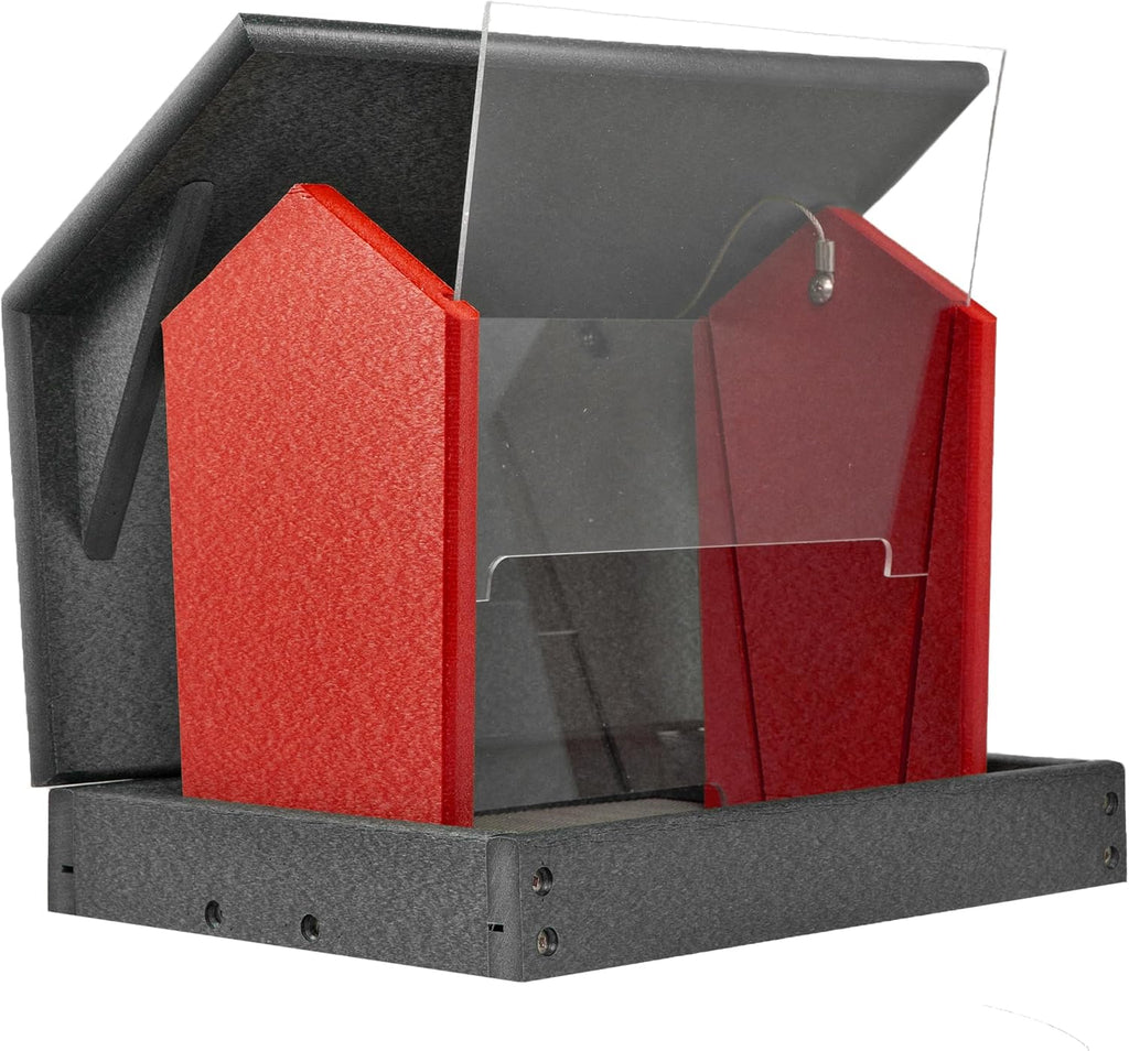 Poly Hanging Hopper Bird Feeder, Large Bird Feeder for Outside, Outdoors - Amish American Made (Hanging, Black & Red)