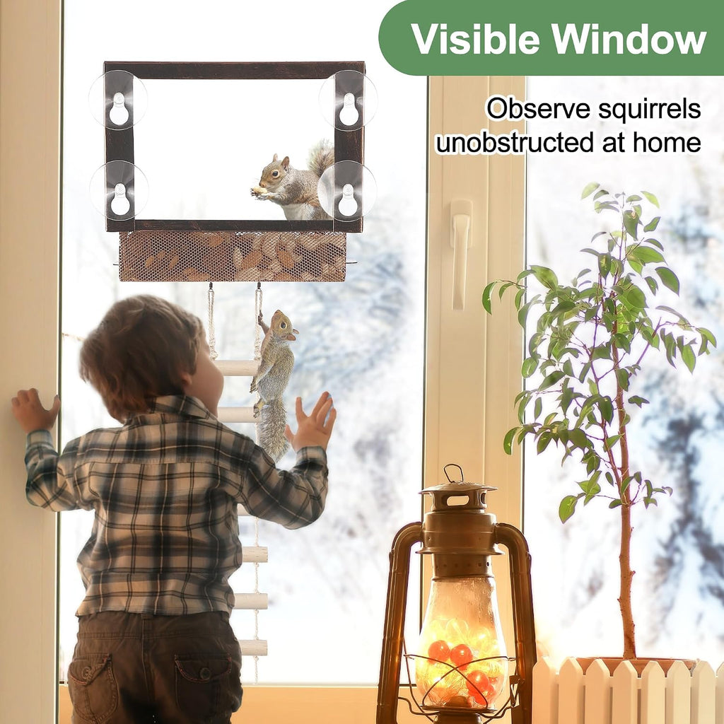 Window Squirrel Feeder, Metal, Strong Suction Cups & Ladders | Squirrel Feeders for Outside Winter, Safe Funny Chipmunk Feeder, Feeding Shelter for Squirrels for Corn Peanuts