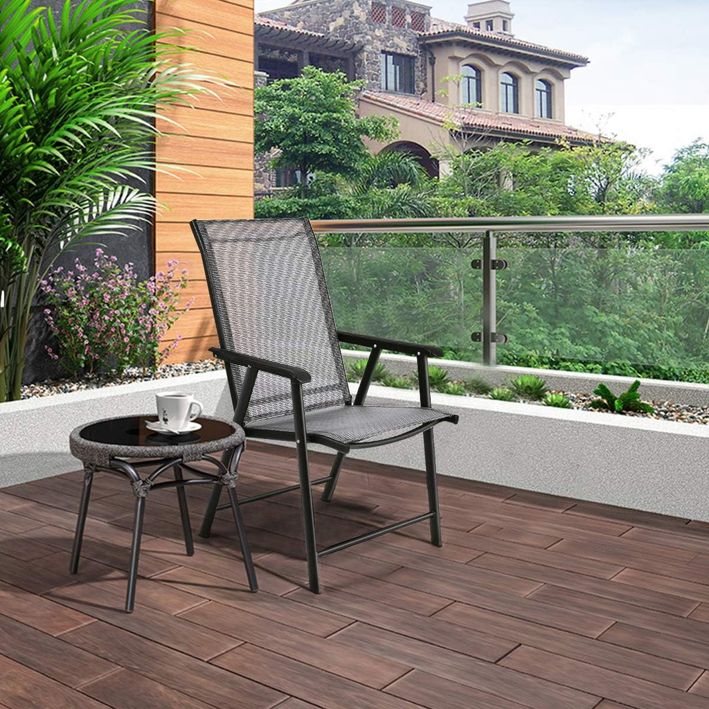 S AFSTAR Patio Chairs Set of 2, Outdoor Foldable Sling Chairs with Armrests, Folding Outdoor Chairs for Lawn Garden Backyard Poolside Porch (Gray)