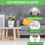 3.2 Inch Self Watering Planters Plastic Planter Pots 3 Pack Wicking Flower Pots Modern Decorative Planter for Small African Violets House Plants,Herbs,Indoor Outdoor Plant (White)