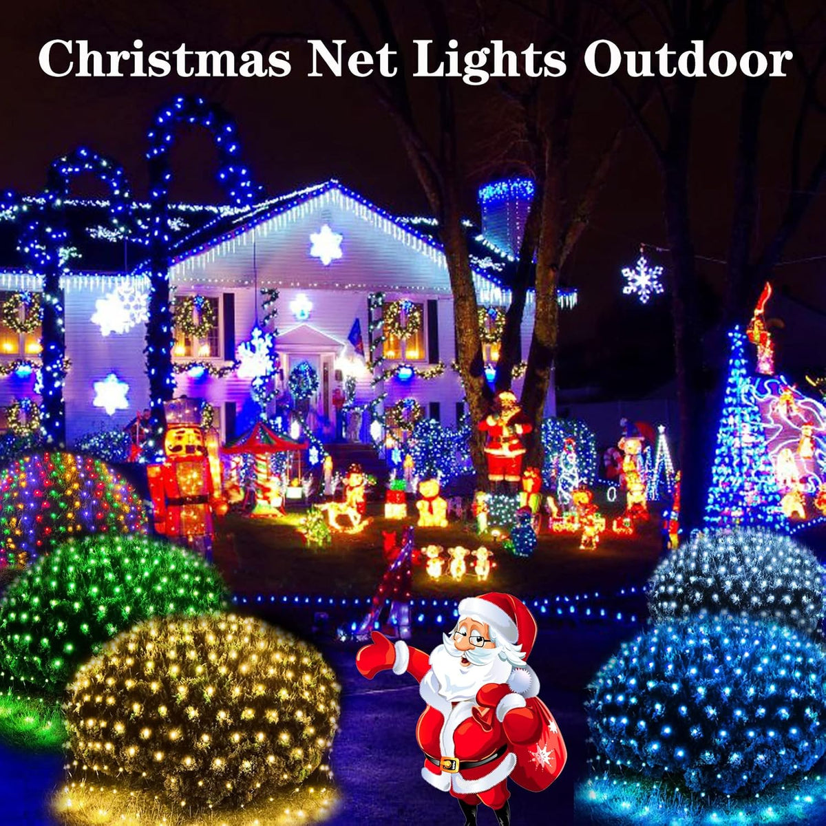 360led net lights, 21ft x 5ft connectable christmas, side view