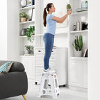 ACSTEP Folding Step Stool 16 Inch Heavy Duty Step Stool Foldable for Adults and Kids, Collapsible Stepping Stool with Handle, Non Slip Folding Stools for Kitchen Hold Up to 400lbs (White 1PC)