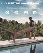 SERWALL Patio Chaise Lounge Chair Set of 2, 78'' Long 5-Positions Adjustable HDPE Outdoor Lounger for Pool, Poly Lounge Chair with Rolling Wheels & Cup Holder for Poolside, Deck, Coffee Brown