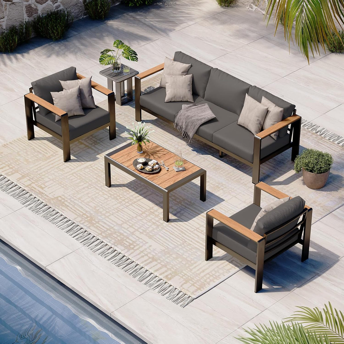 aluminum outdoor patio furniture set with coffee table, main product view
