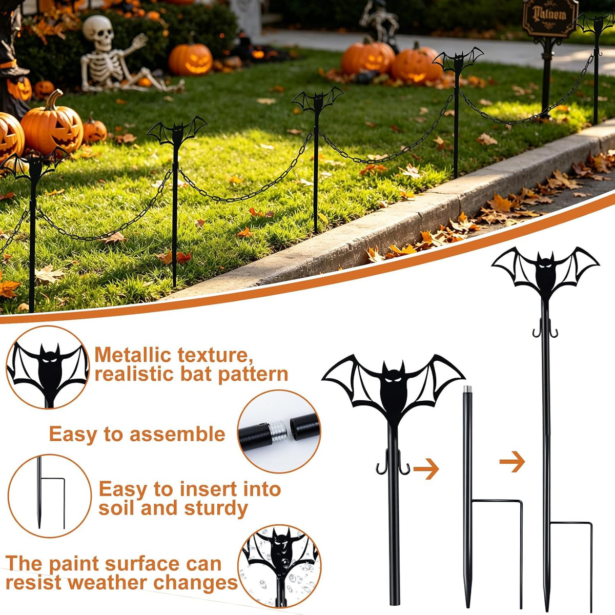 metal halloween fence for outdoor garden, 23.6" halloween, close-up detail