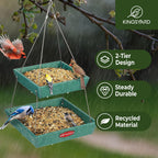 Kingsyard 2 Tier Large Platform Bird Feeder for Outdoors Hanging | Large Recycled Poly Lumber Tray, 5 Lbs Capacity, Garden Decoration Attracts Cardinal Bluebird Goldfinch, Green