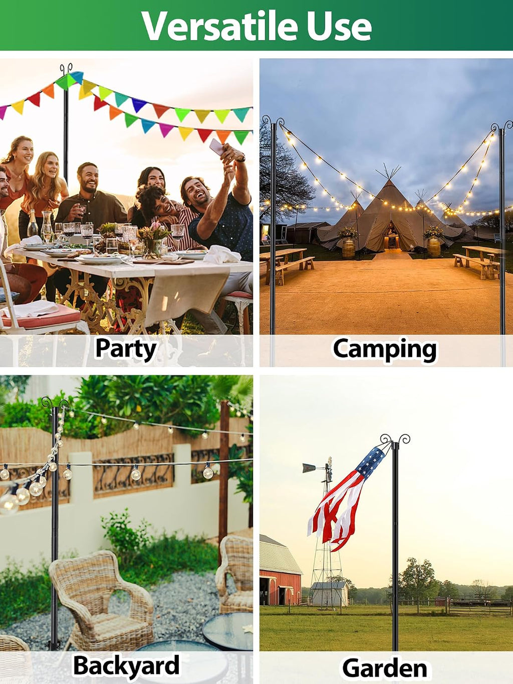 String Light Poles for Outside, 11 Feet Lights Poles with Mount Anchor, 2 PCS Outdoor Lighting Poles Hanging Backyard Garden Party Wedding Decorations, Heavy Duty Metal Stand Posts for Bistro, No Rust