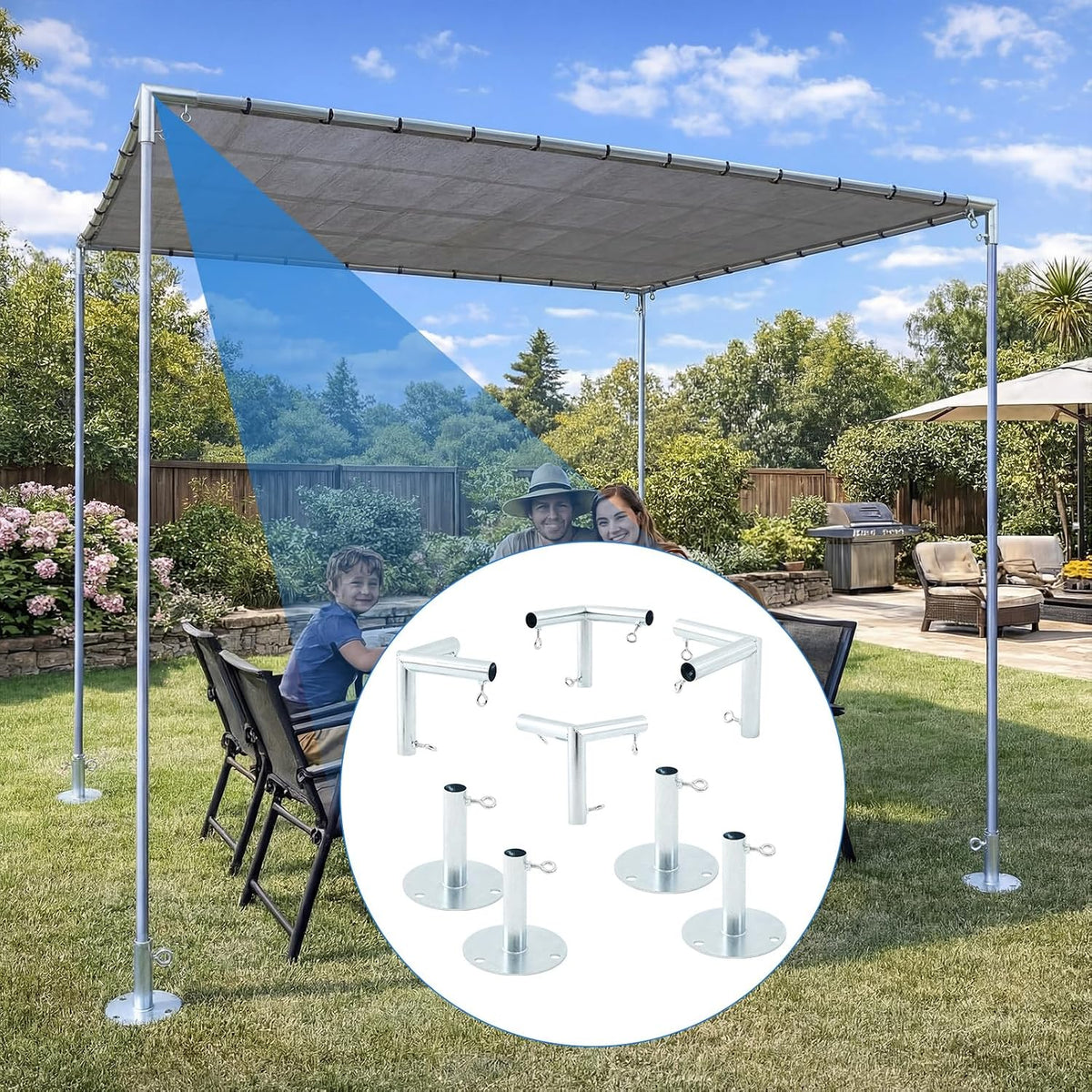 frienda 4-leg flat-top canopy fittings for up to showing dimensions