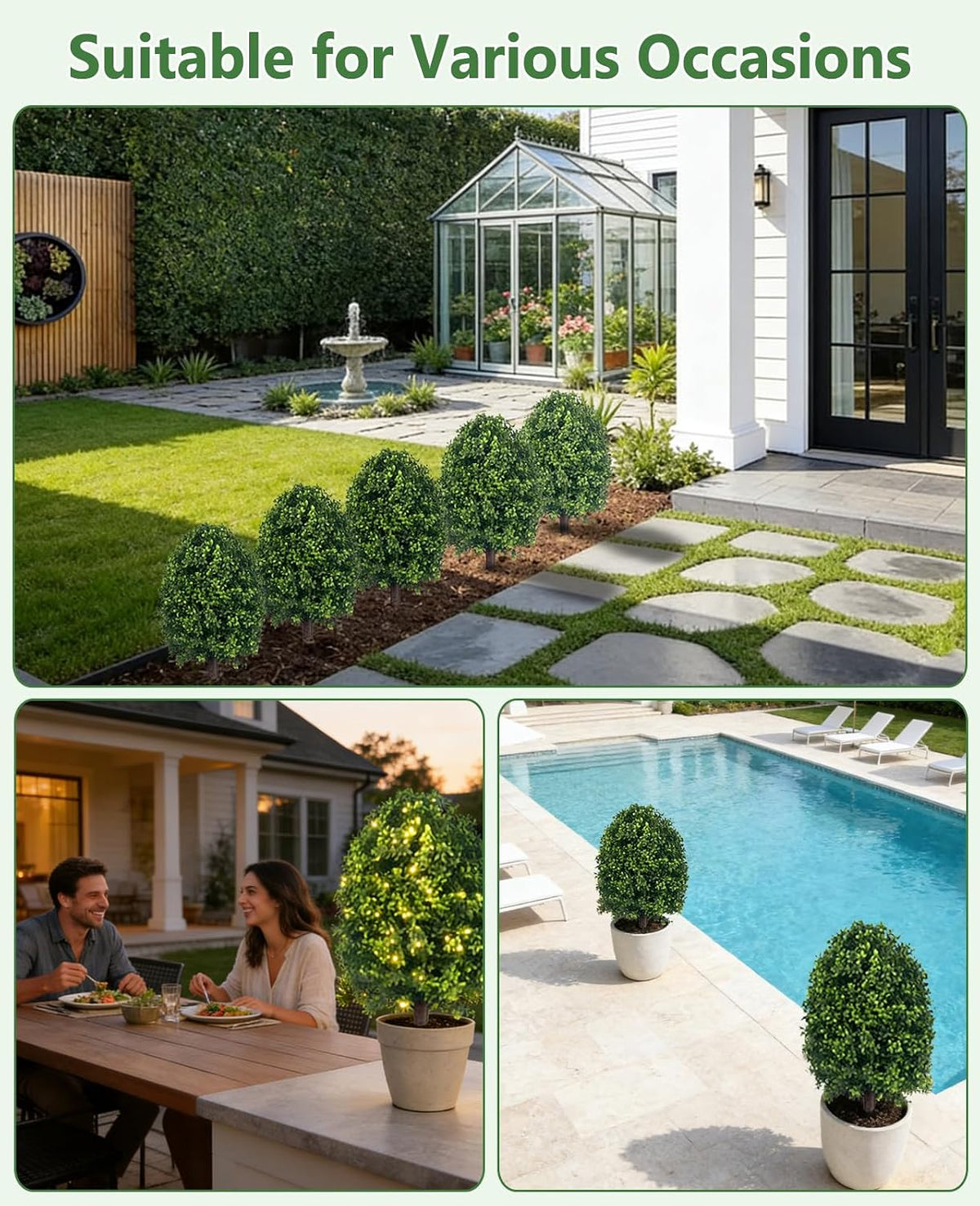 fake bushes boxwood balls,27‘’ faux boxwood topiary outdoor, side view