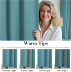 H.VERSAILTEX Linen Blackout Curtains 54 Inches Long 100% Absolutely Blackout Thermal Insulated Textured Linen Look Curtain Draperies Anti-Rust Grommet, Energy Saving with White Liner, 2 Panels, Teal