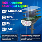 TOBUSA Solar Spot Lights Outdoor Waterproof, RGB Solar Color Changing Lights with 9 Lighting Modes, Multi-Color Solar Powered Landscape Spotlights for Holiday Decorations Yard Garden Pathway, 2-Pack