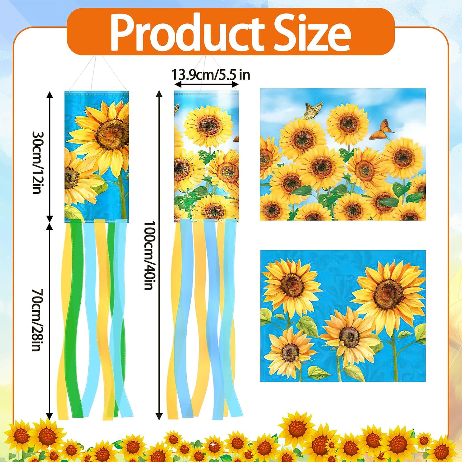 NOVWANG 2 Pieces Sunflower Windsock, 40 Inch Wind Socks for Outside Sunflower Wind Sock Summer Windsock for Home Garden Yard Balcony Decoration
