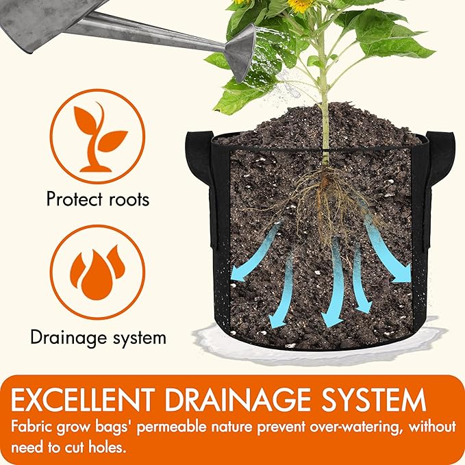 Gardzen 6-Pack 10 Gallon Grow Bags, Aeration Fabric Pots with Handles, Heavy Duty Cloth Pots for Plants