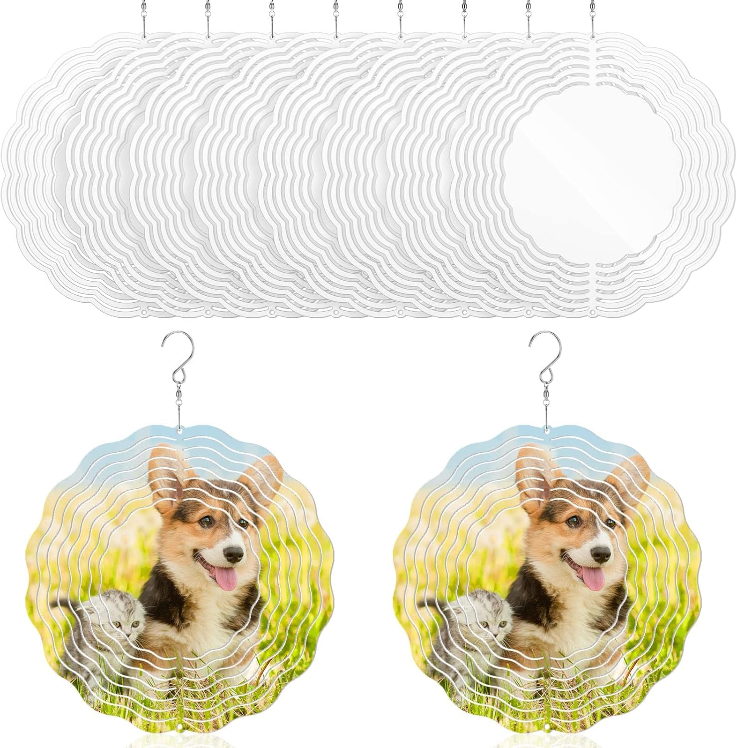 Weysat 6 Pack Sublimation Wind Spinner Blanks 3D Aluminum Wind Spinners Hanging Spinners DIY Crafts Ornaments for Indoor Outdoor Garden Yard Window Porch Front Door Decoration (12 Inch)