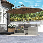 Tangkula 10ft Solar LED Patio Umbrella with Base, Offset Cantilever Outdoor Umbrella with 32 LED Lights, Infinite Tilt, 360 Degree Rotation, Crank Handle for Pool Deck Garden Backyard (Tan)
