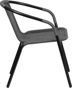 EMMA + OLIVER Set of 4 Modern Rattan Indoor/Outdoor Stack Chairs, Stacking Rattan Patio Chairs with Curved Back and Cross Bracing, Gray