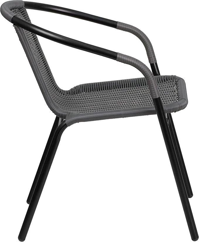 Flash Furniture Lila 2 Pack Gray Rattan Indoor-Outdoor Restaurant Stack Chair