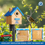 SISTERBIRD Birdhouses for Outdoors, Blue Hanging Wren House, Warming Gifts | Premium Wooden Bird Houses for Outside, Classic Cabin Design Wooden Bird House Red-Breasted Nuthatch Wren Chickadee