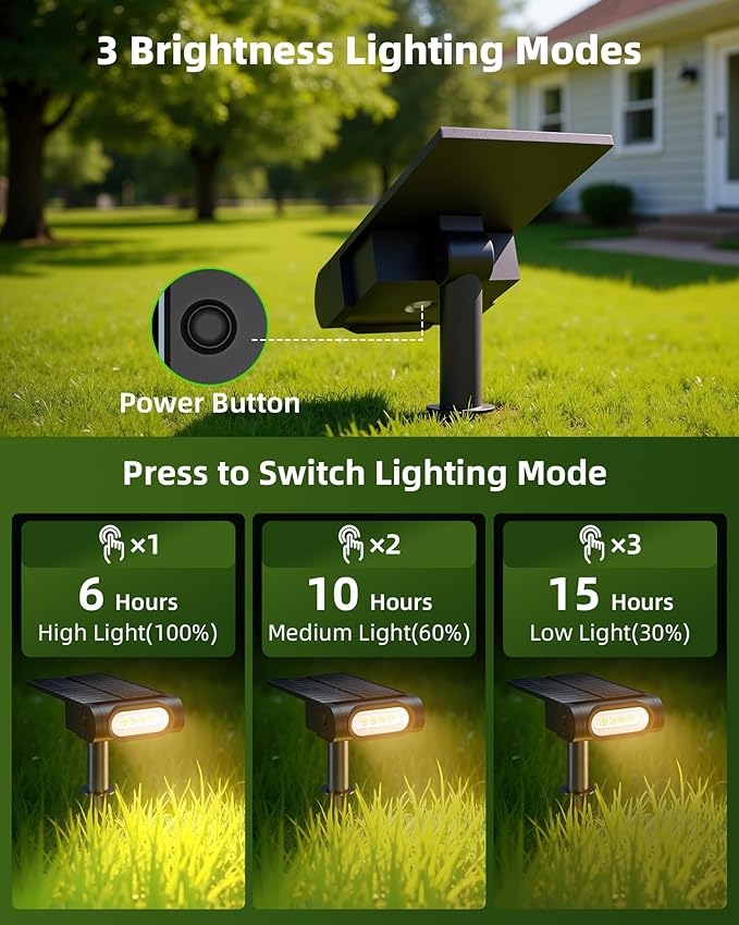 EZVALO Solar Spot Lights Outdoor IP67 Waterproof, Adjustable Solar Landscape Lights, 3 Lighting Modes Solar Spotlights for Outside Yard Garden Plant Trees Pathway Flag (Warm White-4Pack)