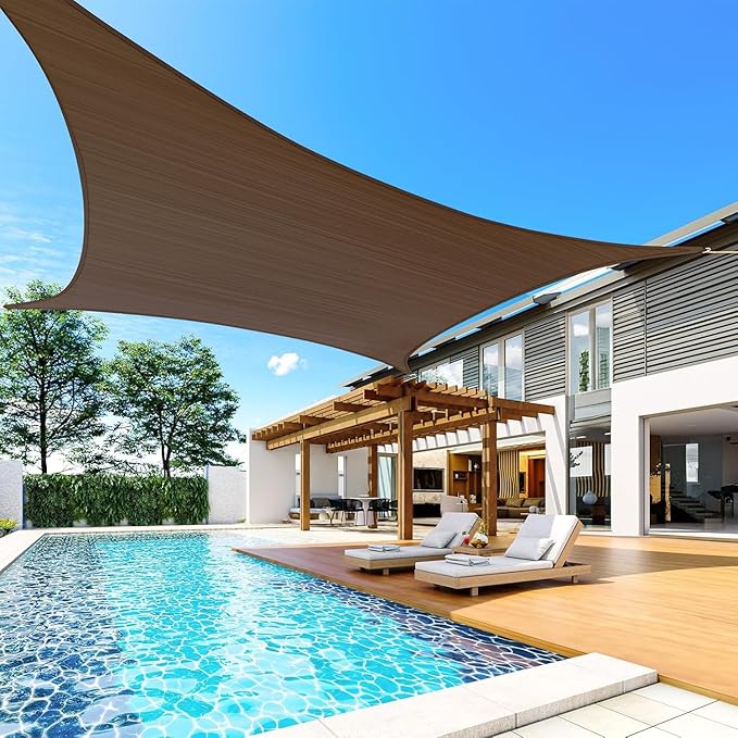 Quictent 20X20FT 185G HDPE Square Sun Shade Sail Canopy 98% UV Block Outdoor Patio Garden with Hardware Kit (Brown)