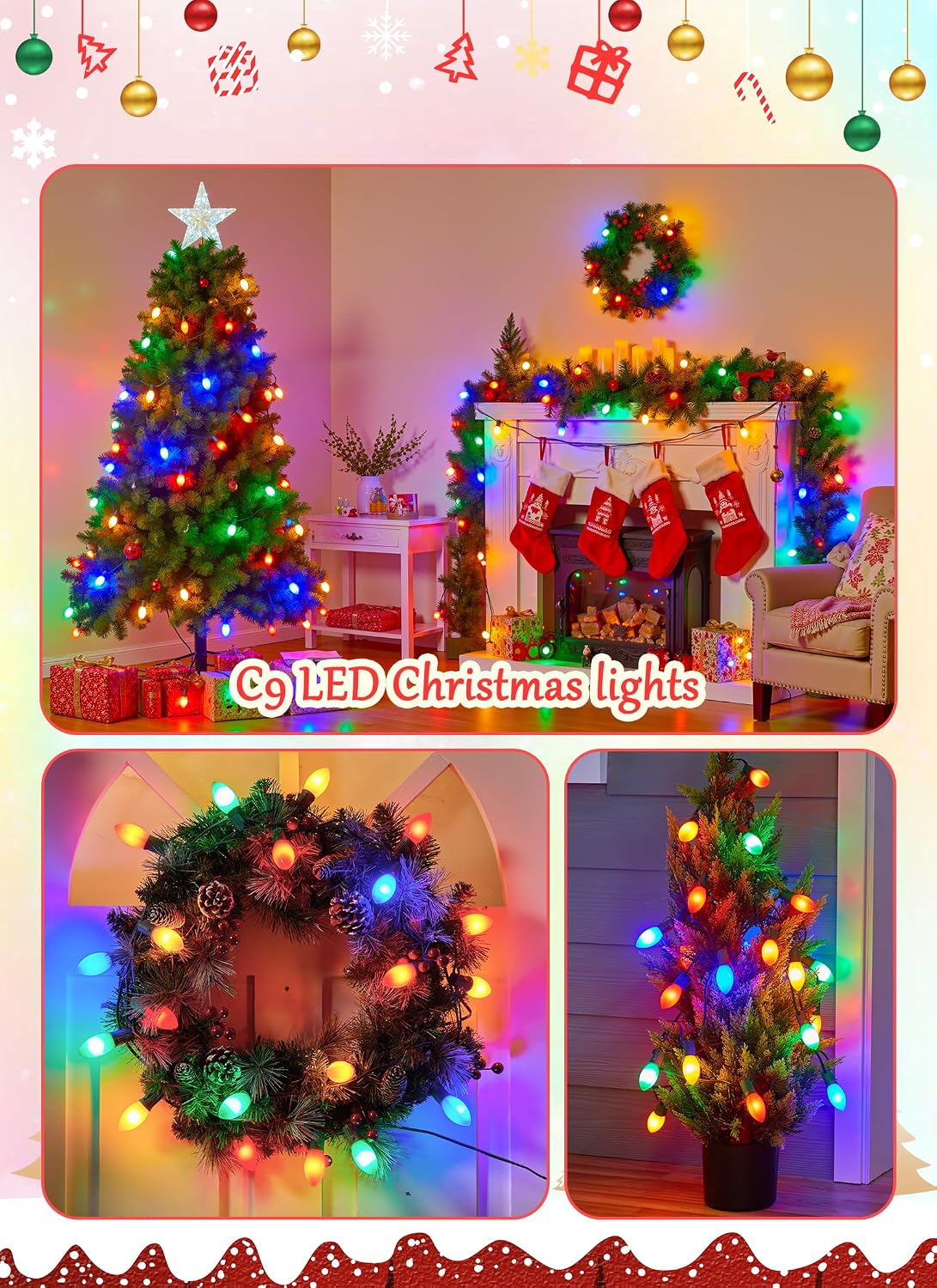 Vintage Christmas Lights Outdoor, 100Ft C9 String Lights with 100 LED Bulbs | Waterproof Shatterproof Connectable Commercial Christmas Tree Lights for Outside Roofline Patio Yard Home Decor, Multicolor