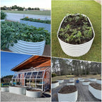 A ANLEOLIFE 7-Set 8X4X2 ft Galvanized Raised Garden Bed Kit, Oval Metal Deep Root Planters for Outdoor Plants, Antique White