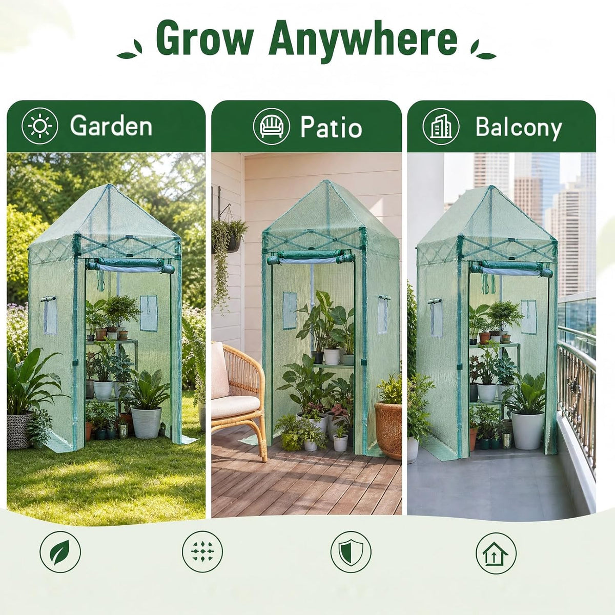 solayis pop up greenhouse, 6x4 ft portable walk, side view