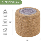 Wimarsbon Round Pouf Ottomans, Handwoven Natural Water Hyacinth Seagrass Pouffe,Outdoor Rattan Stool Accent Seat, Bohemian Coastal Home Decor (18inch Natural Cattail-Boho 2)