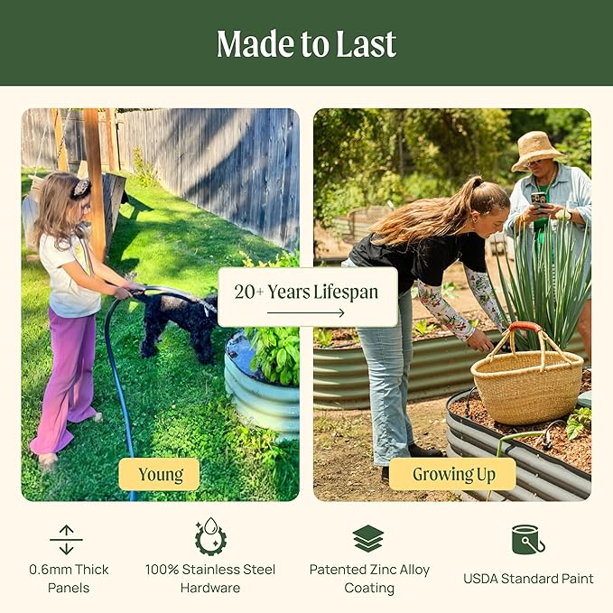 Vego garden Raised Garden Bed Kit, 17" Tall 10 in 1 Jumbo Modular Metal Raised Garden Beds, Metal Planter Box for Vegetables, Flowers, Herbs, Olive Green