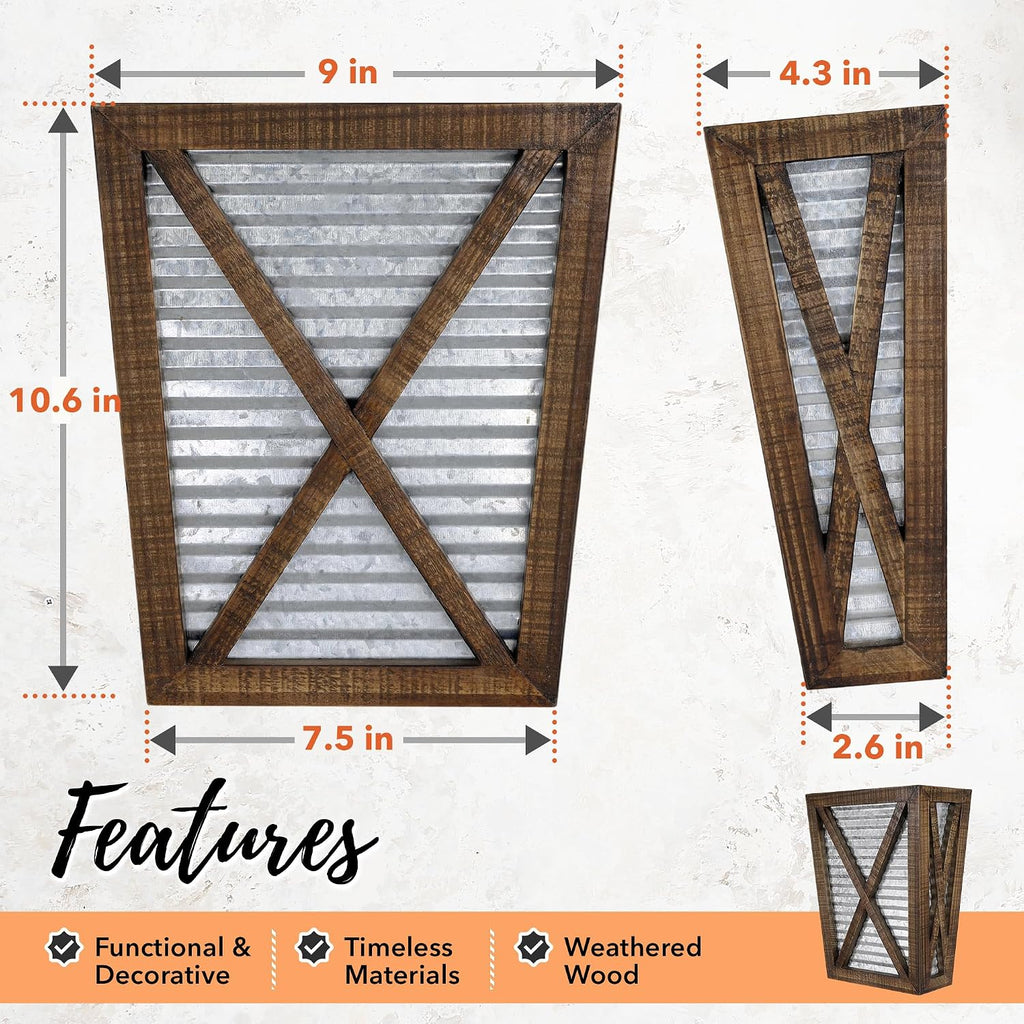 Autumn Alley Large Rustic Farmhouse Wall Planter Set of 2, Farmhouse Decor Wall Hangings for Hanging Planter Indoor, Galvanized Wall Planter, Corrugated Metal, Wooden, Brown - Flowers Not Included