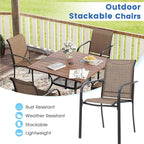 VICLLAX Patio Dining Set for 6, Outdoor Furniture Set Includes 59" Rectangle Patio Table and 6 Patio Sling Chairs, Outdoor Table and Chairs for Outsides, Black Tabletop and Brown Fabric