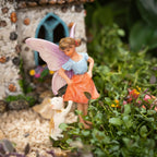 Fairy Garden House Kit & Sign | Hand-painted resin pinecone roof design; 2 fairies included; door opens; 6 inches high; outdoor indoor miniature decor