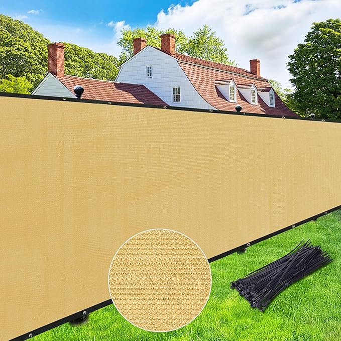 UPGRADE Privacy Screen 4' x 25' Fence Commercial Shade Cover with Brass Grommets Heavy Duty Perfect for Outdoor Back Yard, Sand, Customizable
