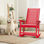 GREENVINES Outdoor Rocking Chairs | Set of 2 | Porch Rocker | HDPE Plastic | Red | Oversized Rockers | High Back | Big & Tall | Ladder Back | for Patio Outside Backyard Balcony