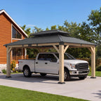 aoxun 12x16 ft heavy duty cedar wood carport, view 9
