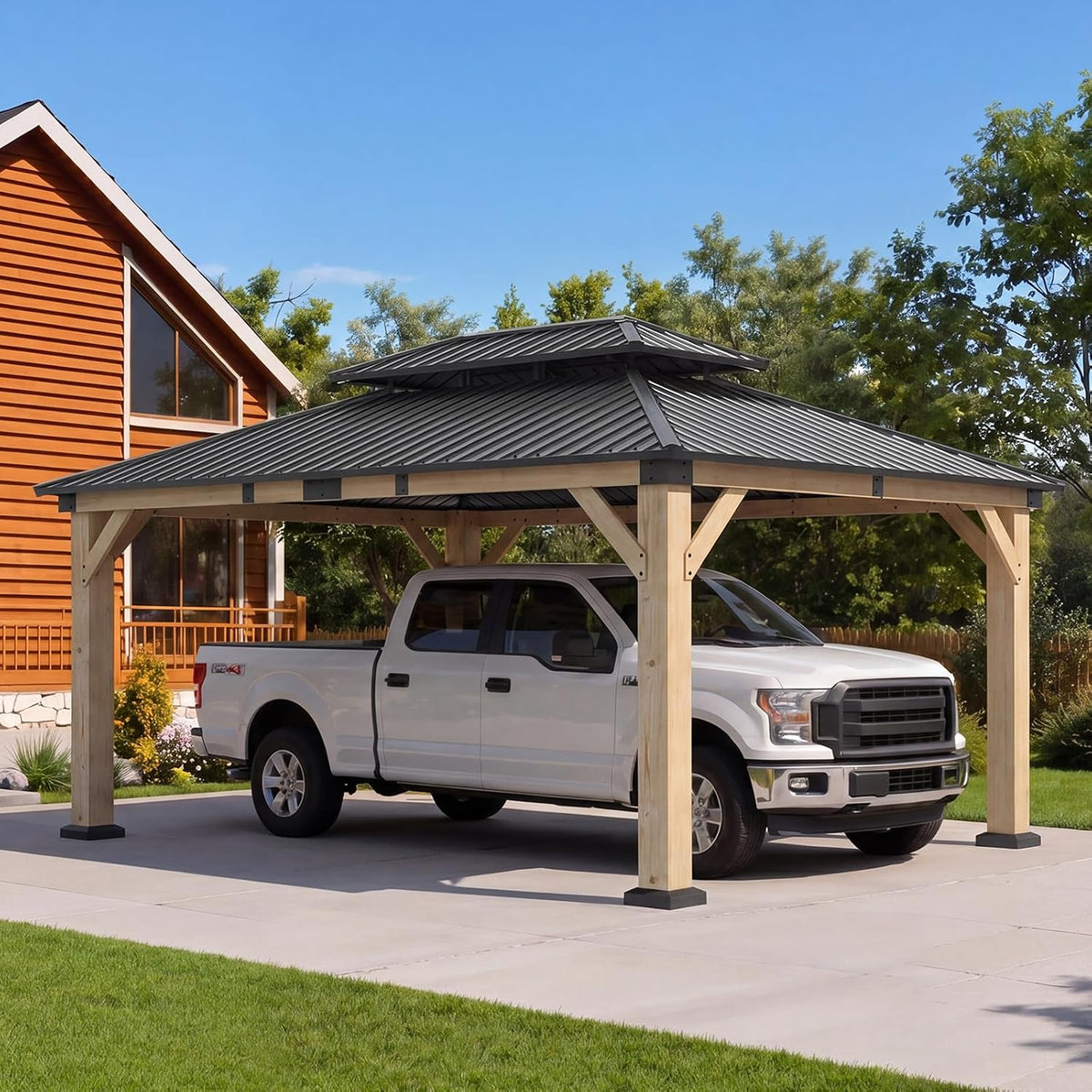 aoxun 12x16 ft heavy duty cedar wood carport, view 9
