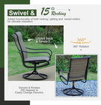 Sophia & William 7 Pieces Patio Dining Set Outdoor Metal Furniture Set, 6 x Swivel Dining Chairs Textilene Padded, 1 Metal Umbrella Table 6 Person for Lawn Garden