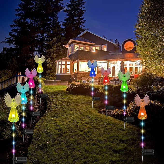 4 Pack Solar Angel Lights Outdoor Decor, Decorative Color Changing Waterproof LED Angel Stake Lights for Cemetery Grave Garden Patio Yard Art Lawn Decoration, Grave Markers, Memorial Gifts