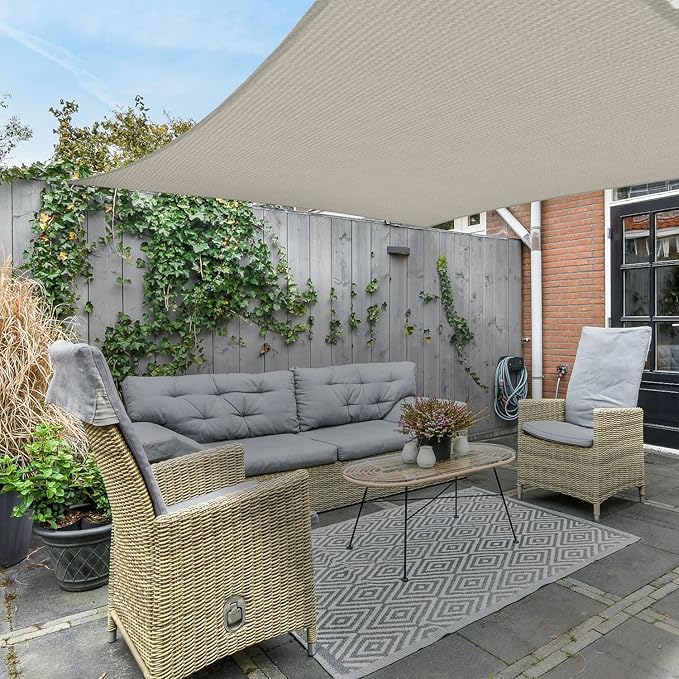 AsterOutdoor Sun Shade Sail Rectangle 10' x 13' UV Block Canopy for Patio Backyard Lawn Garden Outdoor Activities, Cream