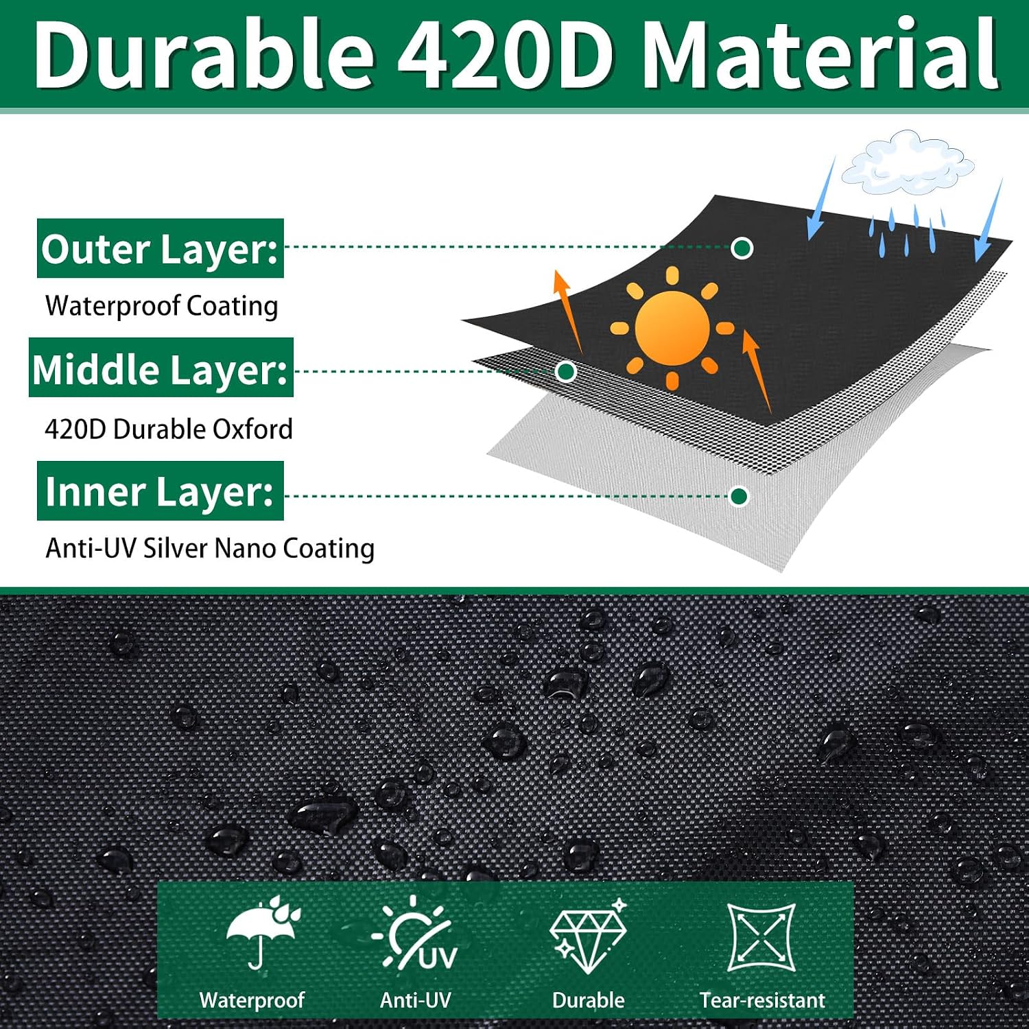 Hammock Covers Waterproof Outdoor 420D for 10-12 ft Stand | 420D Oxford, Fully Taped Seams, 3 Windproof Buckles, 2 Air Vents, Reflective Handle, 1 Elastic Cord, for Patio Garden