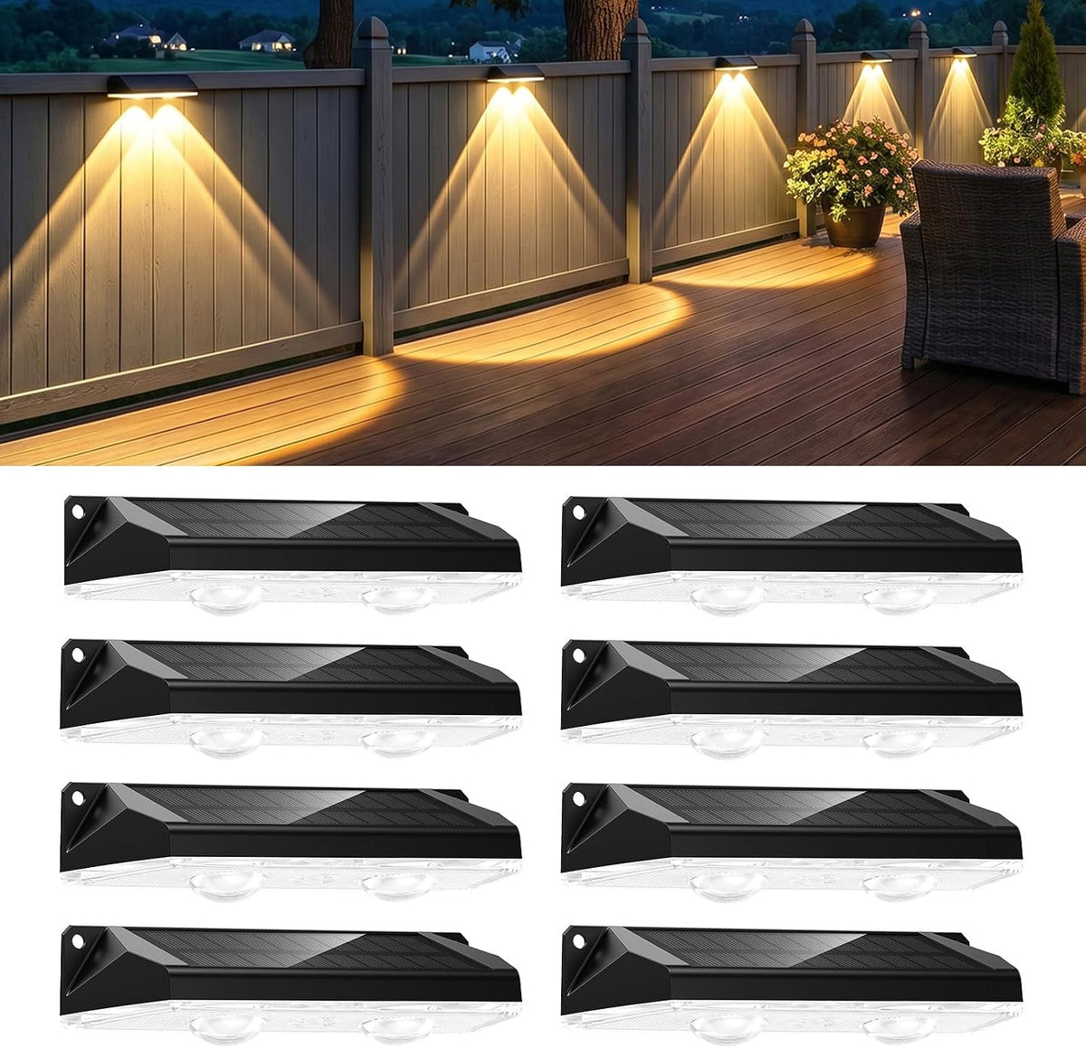 brightown 8 pack solar fence lights outdoor, 3000/4000/6000k/rgb, main product view