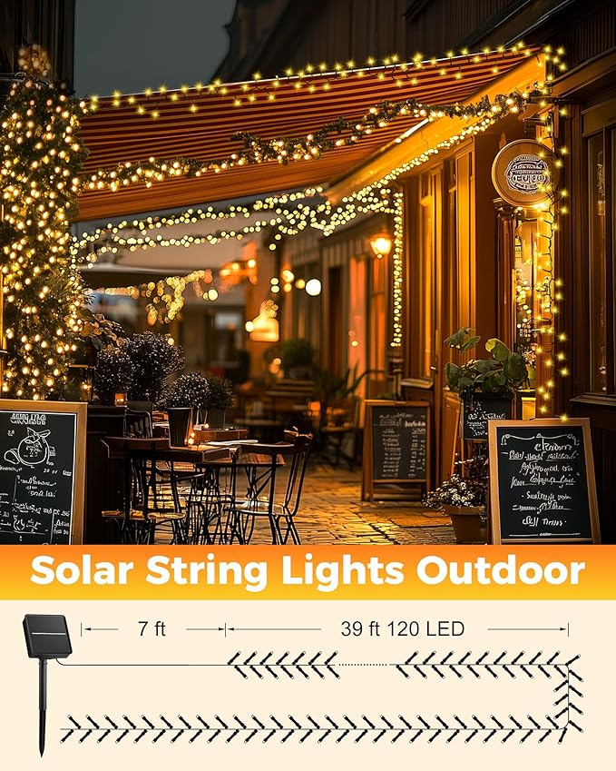 Brightown 2 Pack Solar String Lights Outdoor Waterproof, 92Ft 240 LED Solar Lights Outdoor with 8 Modes, Outdoor Light Solar Powered for Patio Yard Tree Garden Party Decorations, Warm White