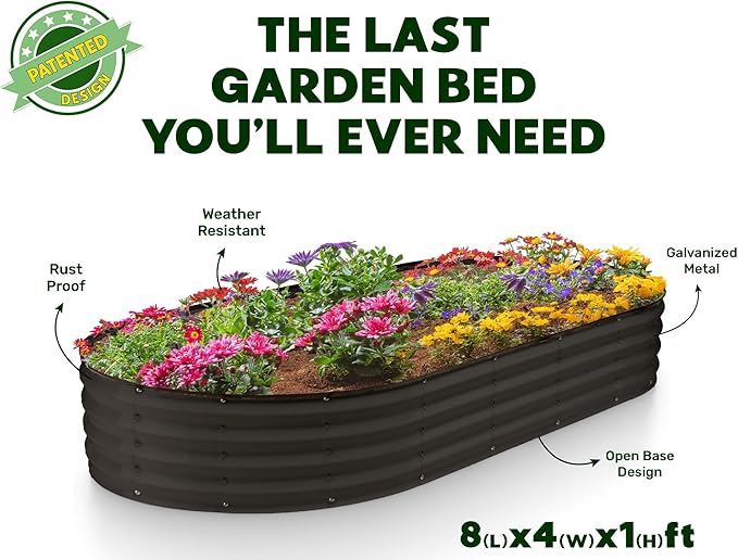 Plant & Plot Galvanized Raised Garden Beds Outdoor // 8×4×1 ft (2-Pack) Planter Raised Beds for Gardening, Vegetables, Flowers // Large Metal Garden Box // Patented Tool-Free Design (Black)
