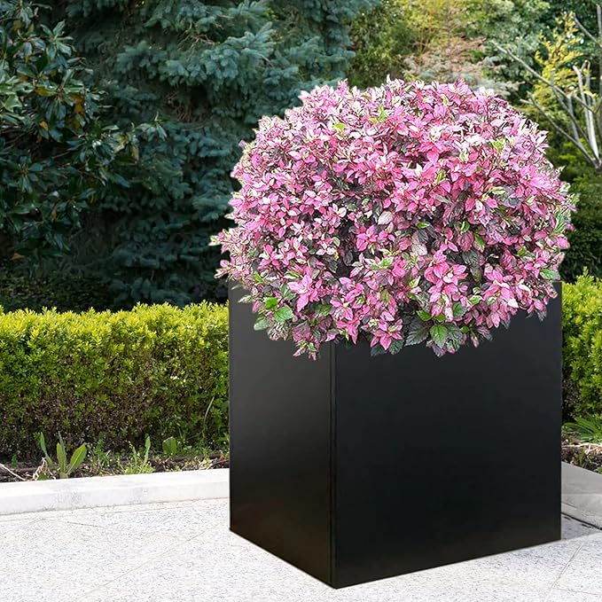 Galvanized Steel Planter Box 26Inch Black Metal Planter Large Square Indoor Outdoor Planters Cube Steel Heavy Duty Flower Pot Powder Coating Modern Commercial Residential for Patio, Yard, Garden