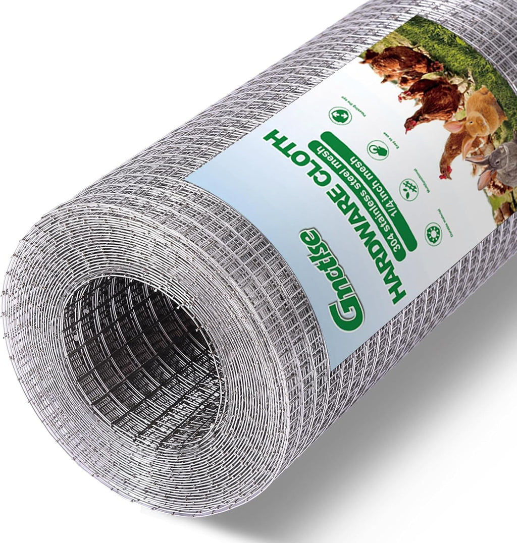 Hardware Cloth 1/4 inch 23 Gauge Small Size 304 Stainless Steel mesh Chicken Welded Wire Fencing Wire Mesh Roll Fencing Garden Fence Squirrel Tunnel Network 8in×10ft