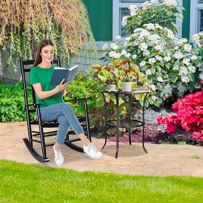 VINGLI Wooden Rocking Chair, Outdoor Chair with 450 lbs Support, Relaxing Rocker with Solid Wood High Back Seat Reclining Seat for Deck, Garden, Backyard, Porch, Indoor or Outdoor Use (Black, 1PC)