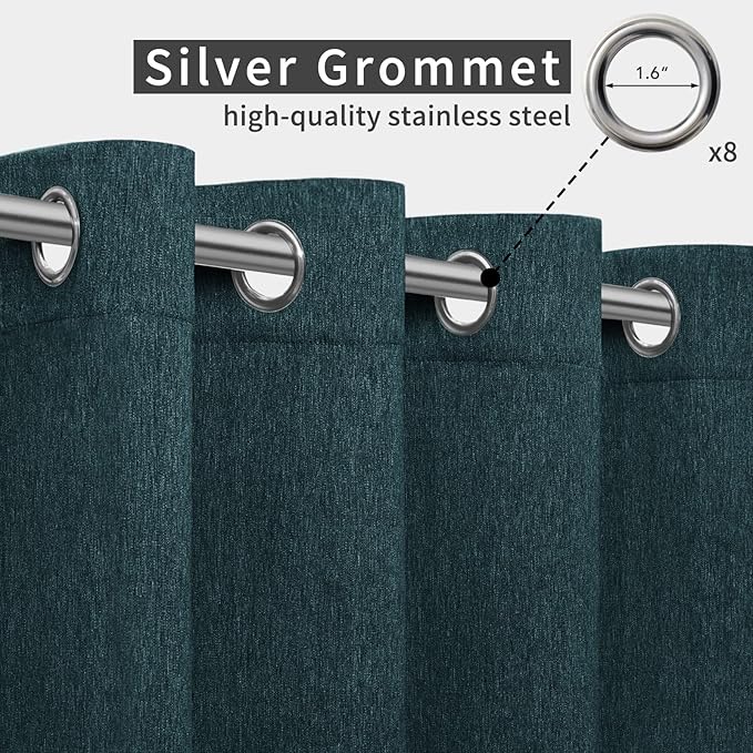 Easy-Going Linen Look Outdoor Curtains Waterproof Windproof Porch Curtains, Soft Thicken Outdoor Privacy Curtains for Patio, Gazebo, Grommet Top and Tab Bottom Drape, 1 Panel, 54x96 inch, Teal