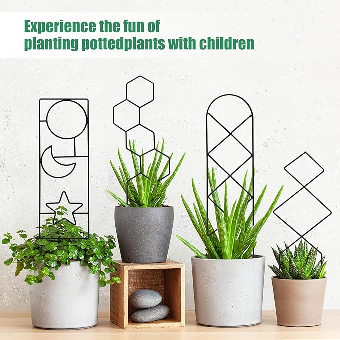 Plant Trellis for Climbing Plants Indoor, 15.94Inch Small Garden Metal Houseplant Trellis for Potted Plants Outdoor with 4 Patterns for Vine Ivy Flower Plant Support Lover Gifts Lattice