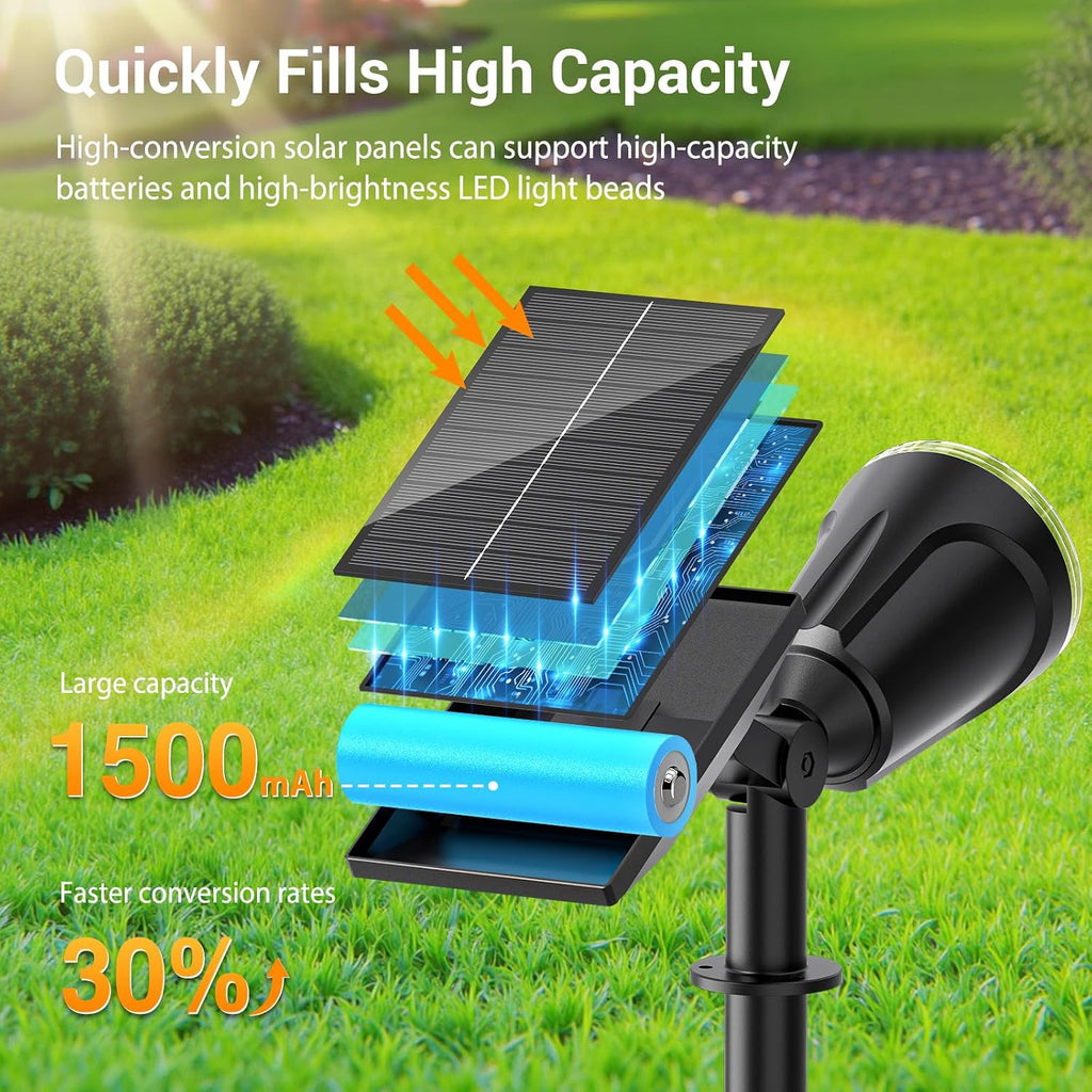 Solar Spot Lights Outdoor Cool White, 1000LM Big Adjustable Solar Lights Outdoor Waterproof, 2-in-1 Bright Solar Powered Spotlights Landscape Lighting for Garden, Yard, Pathway, Tree, Flag