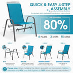 Outdoor Stackable Chairs Set of 4, Stacking Patio Chairs with Textilene Fabric, Outside Furniture for Garden Backyard Balconie Poolside Deck, Blue